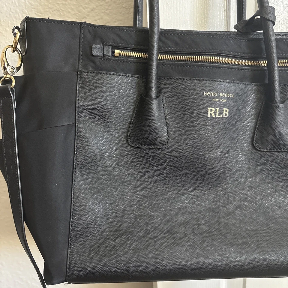 Bolso de Pañales Henri Bendel West 57th Bebé Negro Bolso de Mano Cartera con Forro Púrpura Nueva York Foto 3 de 4