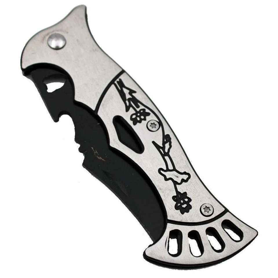 Navaja de Bolsillo Plegable 6,5 cm Negra S/Hoja de Acero con Abridor Táctico Supervivencia Foto 3 de 4