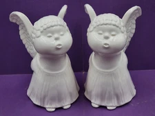 Fitz and Floyd Kissing Angels Candle Holder Pair 1976 White Ceramic