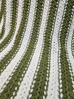 Vintage Crochet Afghan Blanket HAIRPIN LACE 55x41" Green & White Granny Throw 