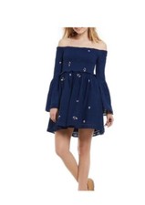 Free People Counting Daisies Navy Blue Off The Shoulder Mini Dress XS