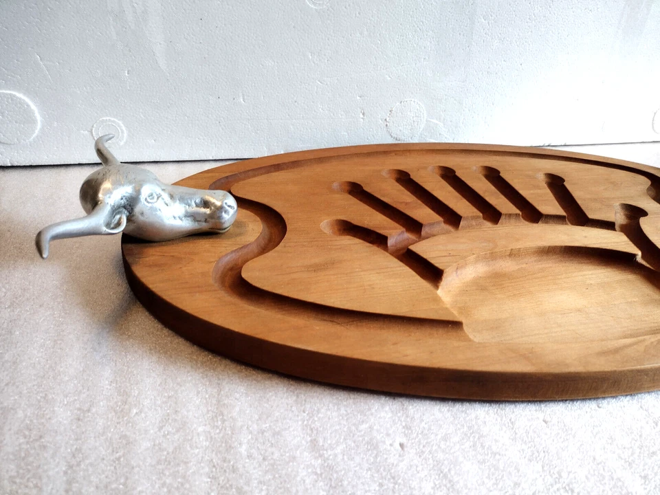 Barbecue Texas Longhorn 实木餐盘盘盘带转向头手柄 — 第 4/4 张图片