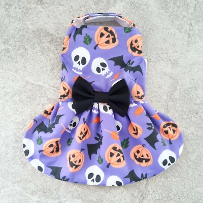 Halloween Handmade Dog Dress For Small Dogs - Purple Cobweb Pumpkin Chihuahua 