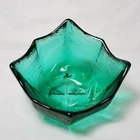 Vintage Blenko Glass Bowl Green Textured Square Wavy Edge Wayne Husted 6140 Art