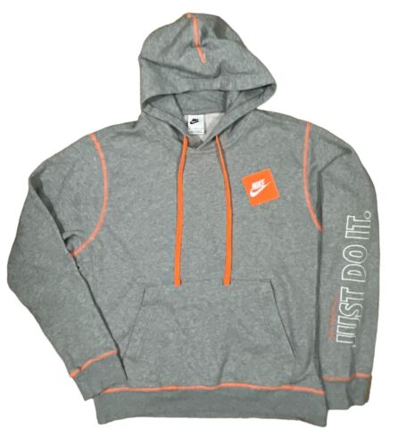Nike Hoodie Neon Orange Gray MEDIUM Block Logo