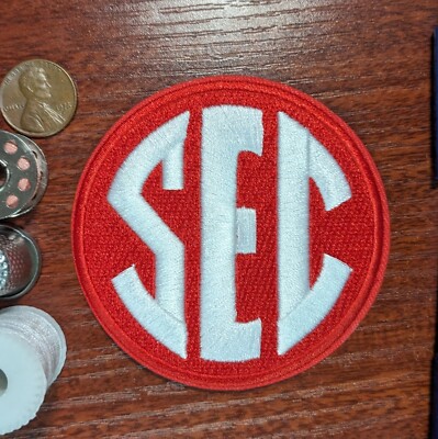 SEC Patch Red Southeastern Conference College Sports Embroidered Iron On 3''
