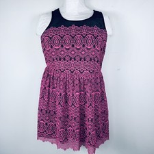 Forever 21 Plus Juniors Dress sz 1X Pink Black Lace Short Sleeveless Fit & Flare