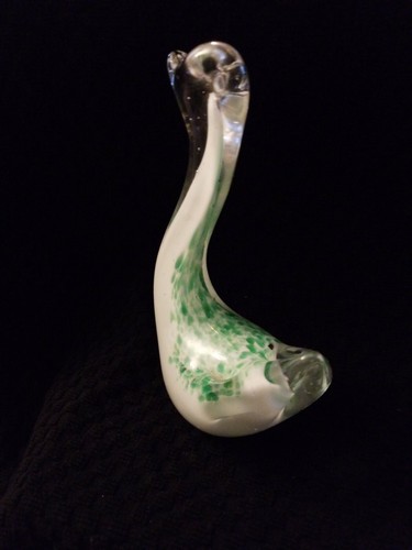 Murano Style ART GLASS BIRD Paperweight FIGURINE Green Speckles - Swan Duck - Picture 3 of 11