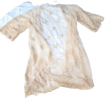 VTG 60s Peach Warm Yellow Floral Lace Sheer Chiffon Peignoir Nightgown Robe OS