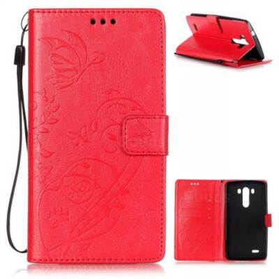 LG G3 Case, Stylish Flip Wallet Case with Kickstand, Credit Card Slot, Red Embos