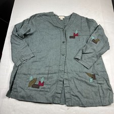 J.Jill Embroidered Linen Jacket Green 3/4 Sle...