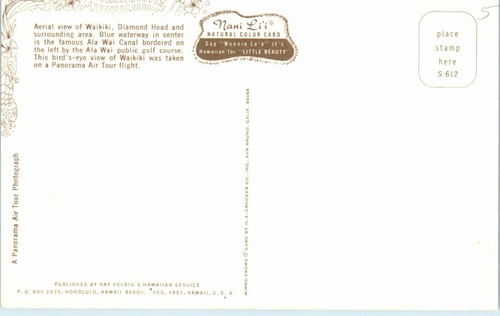 Hawaii Postcard Nani Li'i Aerial View Waikiki Diamond Head HI Bird's Eye View - Picture 2 of 2