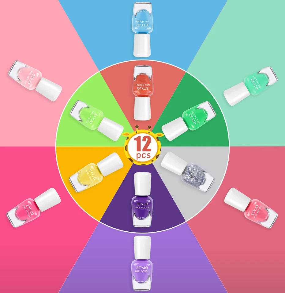 Nagellack Kinder Set - 12 Farben Ungiftig Kindernagellack Peel Off mit Blume ... - Bild 2 von 4