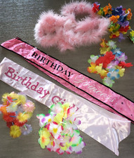 2 BIRTHDAY GIRL SASHES PINK FEATHER BOA FLOWER LEIS PARTY FUN WEAR!