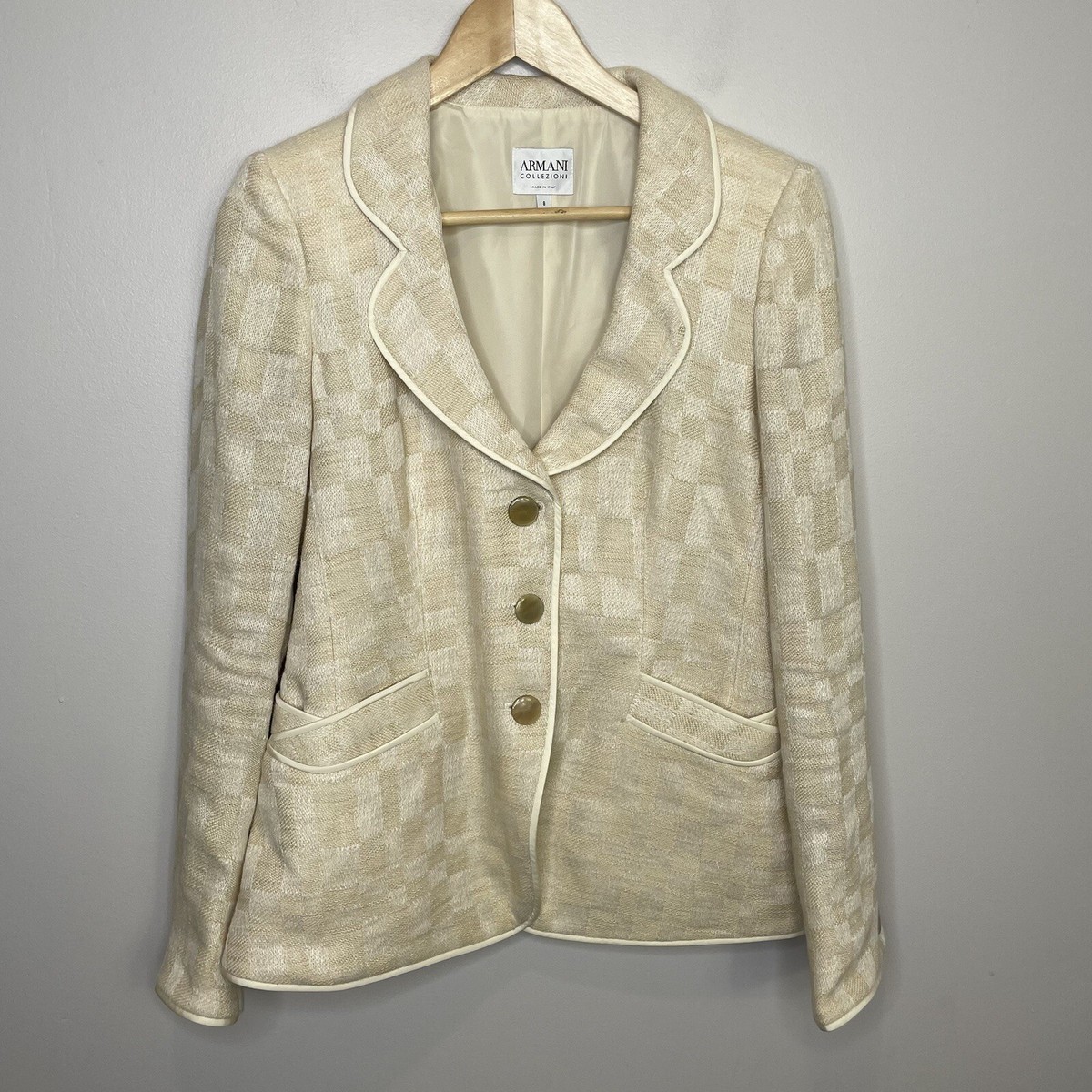 Armani Collezioni Women's ANTINEA SRL Beige Check Woven 3 Button