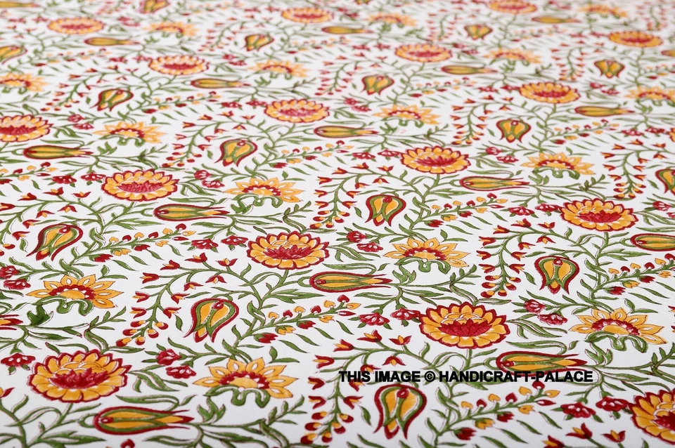 Sábana bajera india con 2 fundas de almohada tamaño king blanca con estampado floral de bloques Foto 2 de 3