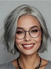 Short Wavy Silver Grey Bob Wigs 13x4 Lace Front Wigs 100% Human Hair Wigs