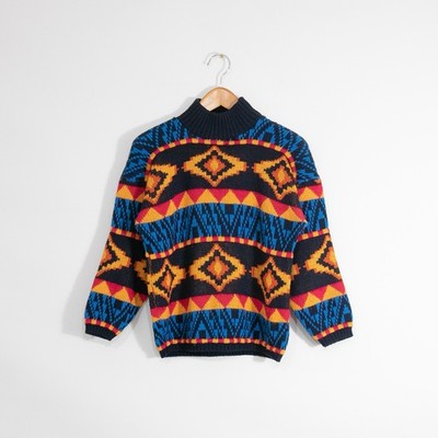 Vintage Abstract Southwestern Pattern Acrylic Sweater Womens Medium - Mock Neck