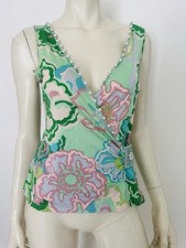 Blumarine Blugirl Cami Top Stretch Jersey Floral V Neck Stones Heart Size 42 S