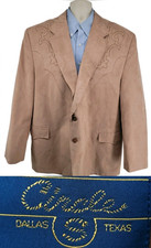 Circle S Western Blazer Mens 52R Tan Faux Suede Embroidered Cowboy Sport Coat
