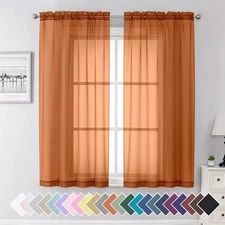  Sheer Curtains 63 Inch Length 2 Panels Set, 40"W x 63"L (Pack of 2) Orange