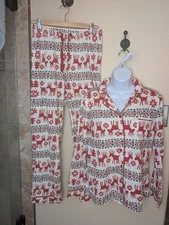 Hanna Andersson Adult Size XS Holiday Flannel Pajama Set Dear Deer Pattern-EUC