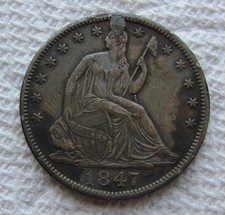 1847 Seated Liberty Silver Half Dollar Rare Key Date XF AU Plugged Graffiti