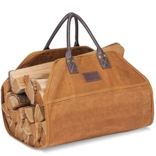 G GOOD GAIN Firewood Carrier Waxed Canvas with Leather Handles, Wood Carrier ...