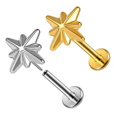 1PC ASTM F136 Titanium Star Threadless Flat Back Labret Cartilage Tragus Helix