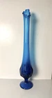 Vintage Fenton Aqua Sapphire Blue Swung Vase 21”