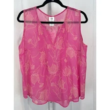 NWT CABI Corsage Top 6526 Sleeveless Floral Pintuck Tank Sheer Hot Pink Size M