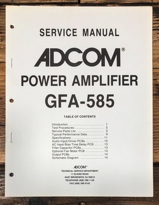 Adcom GFA-585 Amplifier Service Manual *Original*