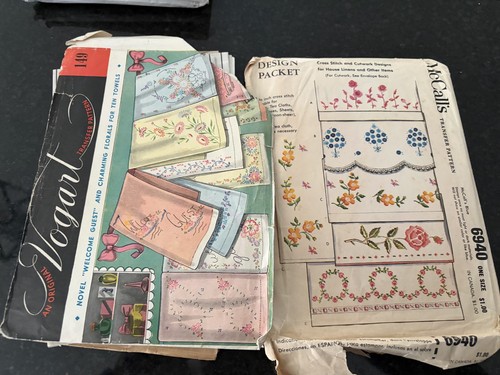 Lot 2 Vintage Vogue & McCall's Embroidery Transfer Patterns 149 & 6940 Linen