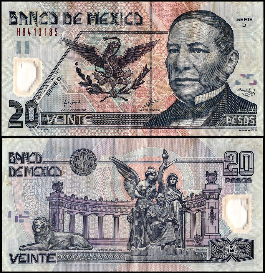 Mexico 20 Pesos, 2001-2006, P-116, Used, Polymer