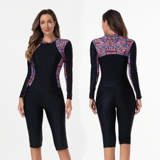 Long Sleeve Swimsuit One Piece Patchwork Surfing Sport Women Swimwear Beach