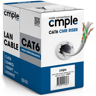 000ft Cat6 Ethernet Cable Riser CMR Solid 23AWG UTP Easy Pull LAN White