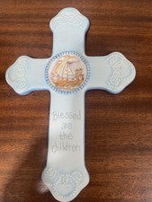 Wall Decor Blessed Are The Children Cross Blue Pastels Child's Room Russ Berrie