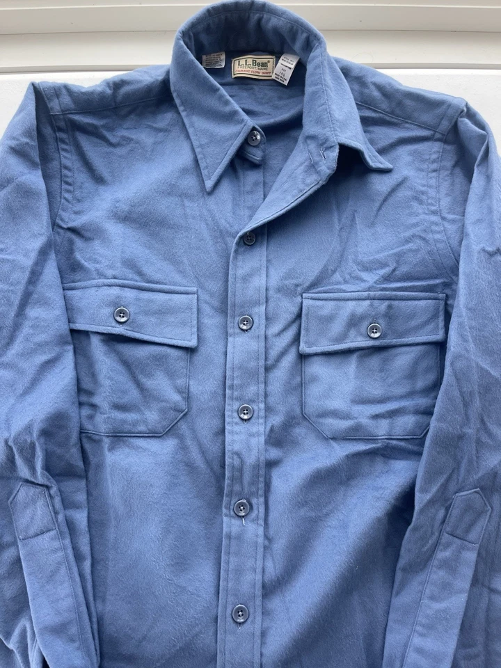 VTG 80s L.L. Bean Chamois Cloth Flannel Shirt Adult 15.5 Light Blue USA Made - Image 3 of 4