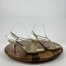 Womens Stuart Weitzman Vintange Gold Satin Slingback Strappy Heels Pumps Size 6