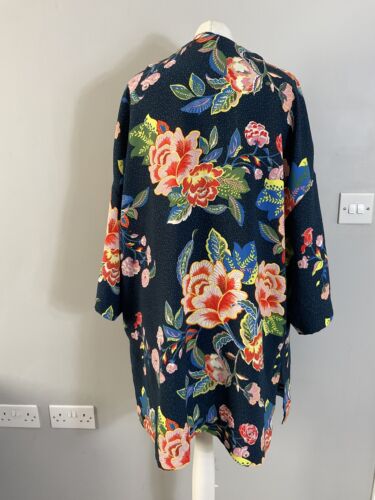 H&M navy bright floral unfastened kimono longline jacket blazer S 8 10 pockets - Picture 4 of 9