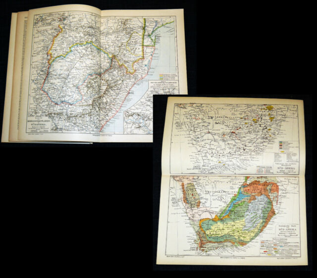 SÜDAFRIKA Geologie Lagerstätten Kriegsschauplatz Landkarten - Lithographie 1899/