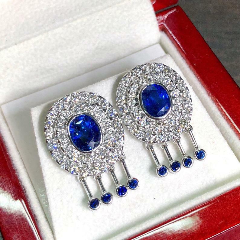 Royal Blue Bezel Set Sapphire With Sparkling CZ Drop Double