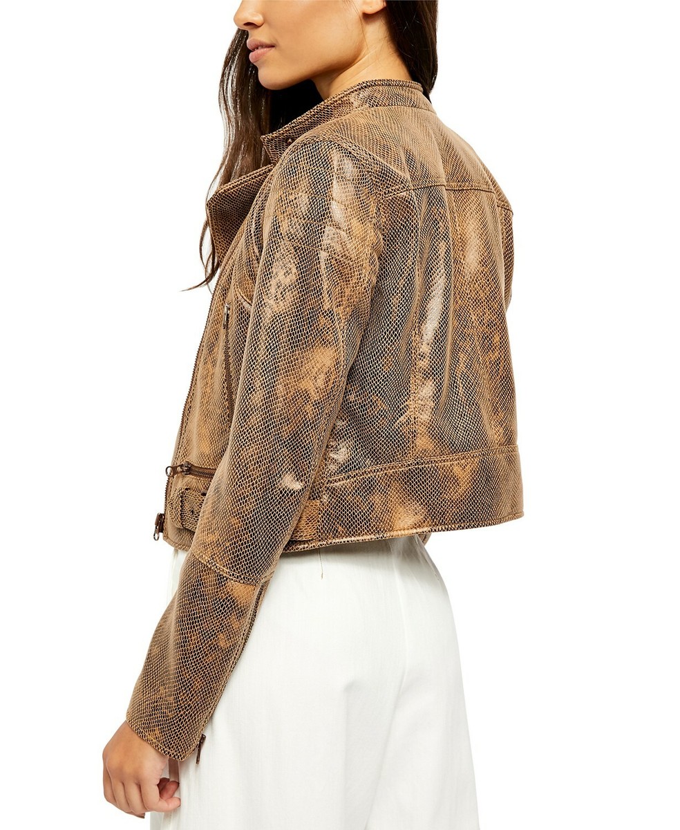 Free People Fenix Snake Print Faux Leather Jacket Large NWT $198