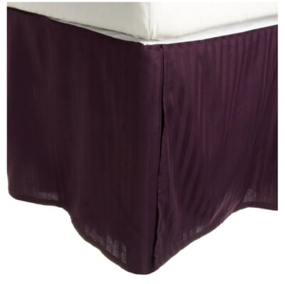 Superior Combed Cotton 300 Thread Count Bed Skirt Stripe - Plum  Twin  NEW Open 