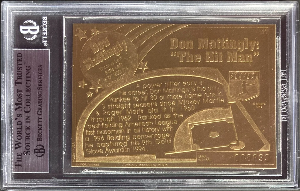 1995 ProMint 22K Gold #11 Don Mattingly BGS 9 Mint Serial Numbered 008833/50000 - Image 2 of 2