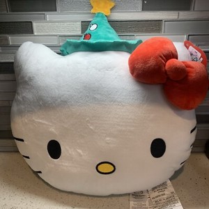 New Hello Kitty Face In Christmas Tree Hat & Red Bow Plush Ultra Soft Pillow