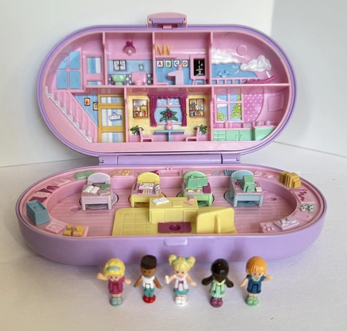 VTG Polly Pocket Stampin School Playset Complete 5 Figures Bluebird 1992 Compact