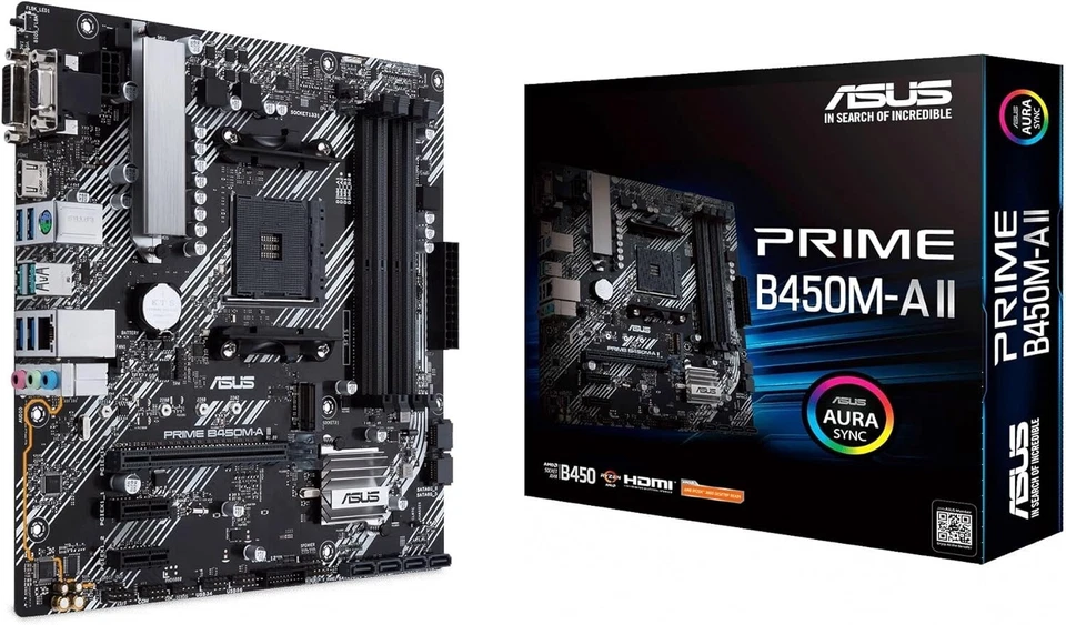 Asus Prime B450M-A II Scheda Madre PC mATX AMD AM4 DDR4 M.2 PCIe 3.0 HDMI DVI-D
