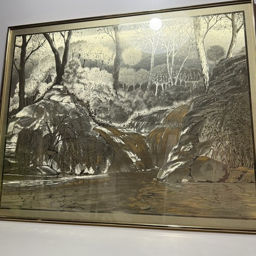 Manifestations Optical Illusionary Art Gold Foil, Forest Scene With Waterfalls - Picture 5 of 8