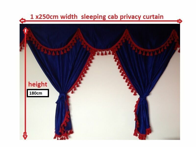 Truck Curtains Full Set 7 Pcs UNIVERSAL For ALL Makes BLUE W/ White Tassels